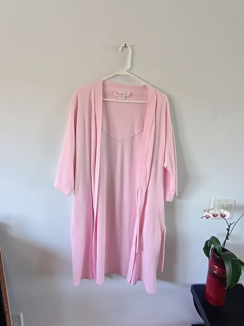 Lissome Lounge 2X Pink Waffle Knit Open Front Cardigan Robe Duster Plus Size